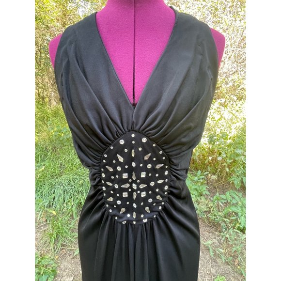 Vintage 1970s Slinky Black Dress With Glass Rhinestones S/M - Picture 3 of 16
